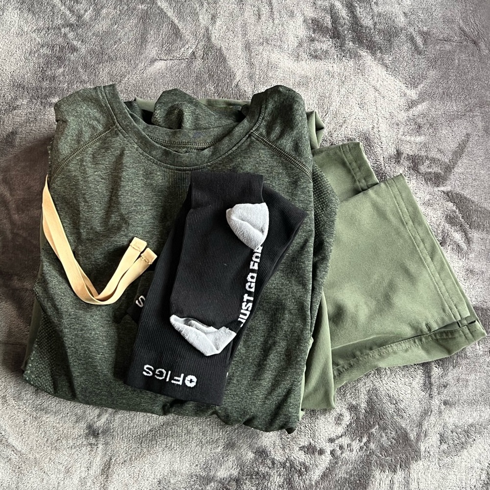 Figs Olive Green Scrub Set with Black Socks